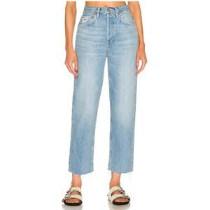 Re/Done Blue High‎ Waisted 70s Ultra Stove Pipe Raw Hem Straight Leg Jeans Sz 28